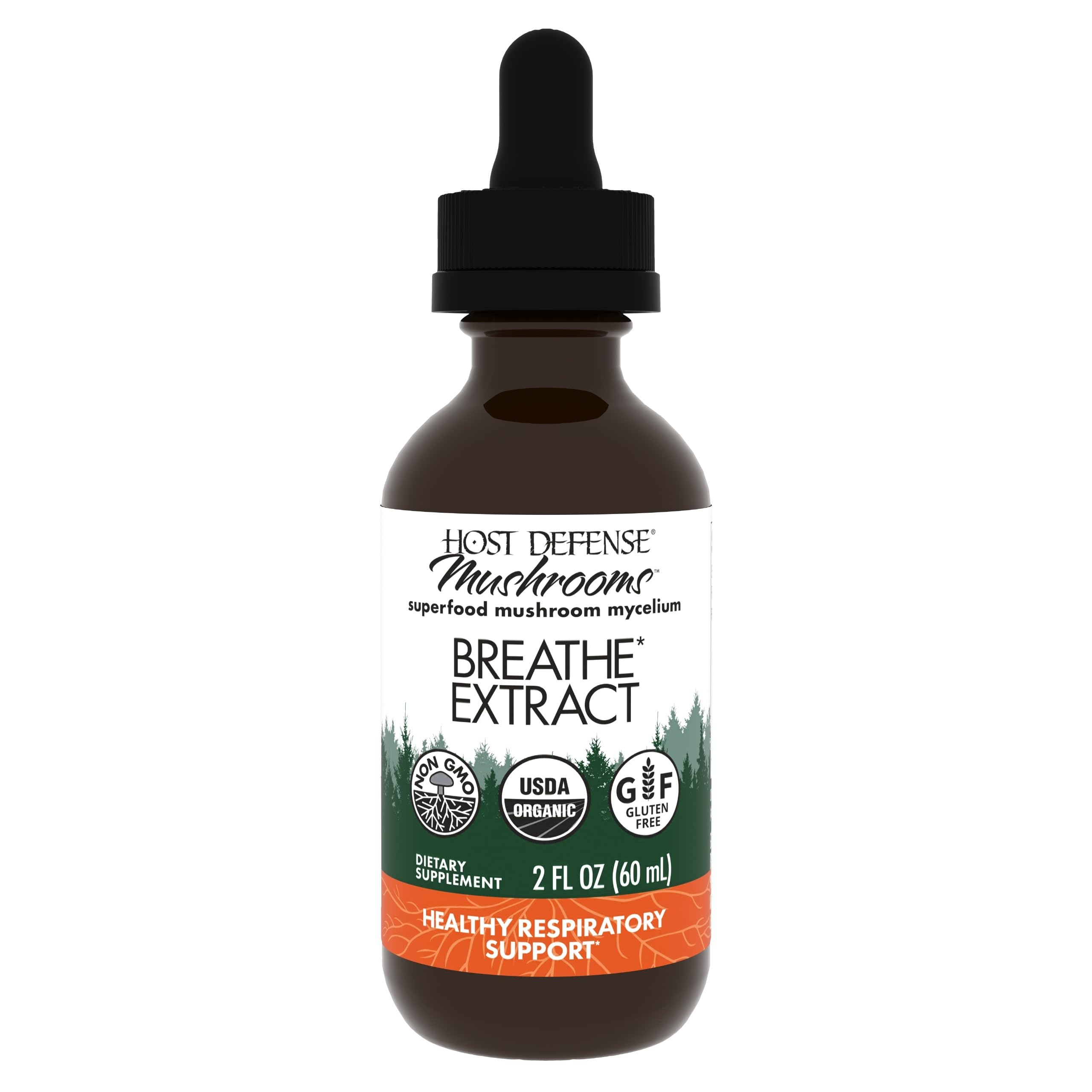 Host Defense Breathe: botella de extracto con gotero para uso diario.