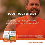 Desayuno visual con cápsulas y energía suave para la mañana con Cordyceps.