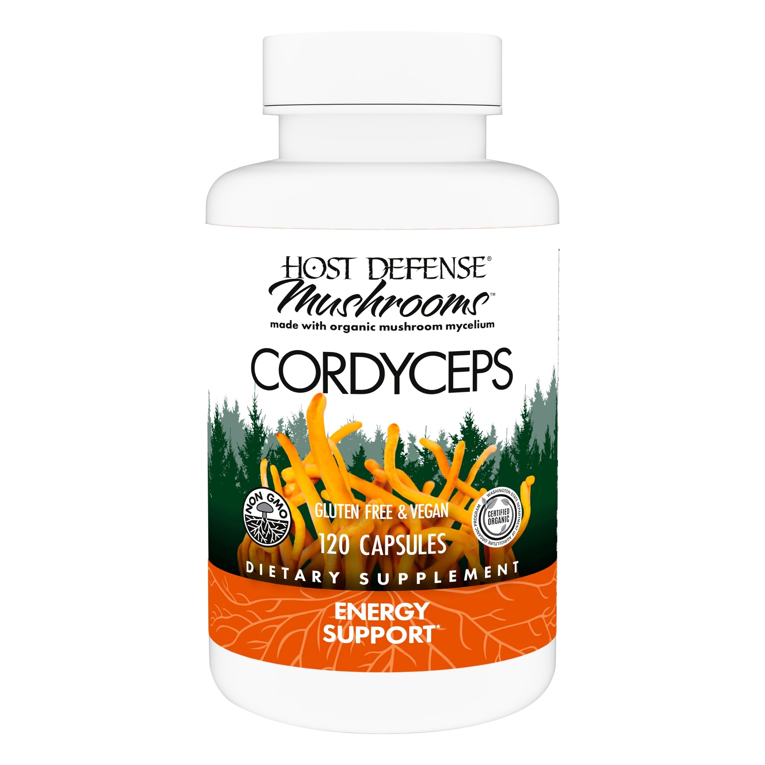 Host Defense Cordyceps: cápsulas para apoyo inmunitario y energía diaria.