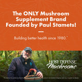 Etiqueta orgánica que destaca la calidad y origen del Cordyceps Host Defense.