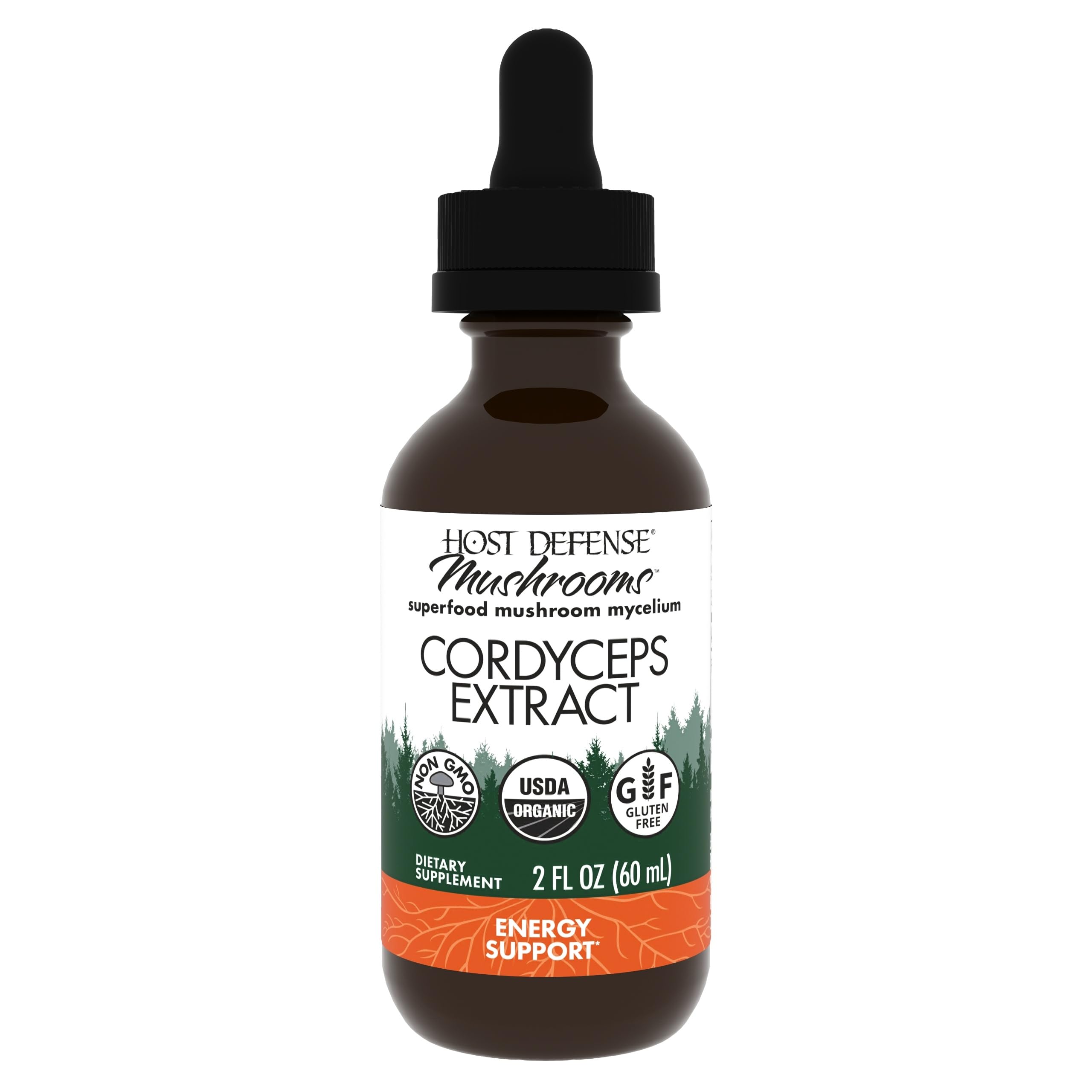 Host Defense Cordyceps Extract, botella en primer plano, apoyo a la inmunidad y energía diaria