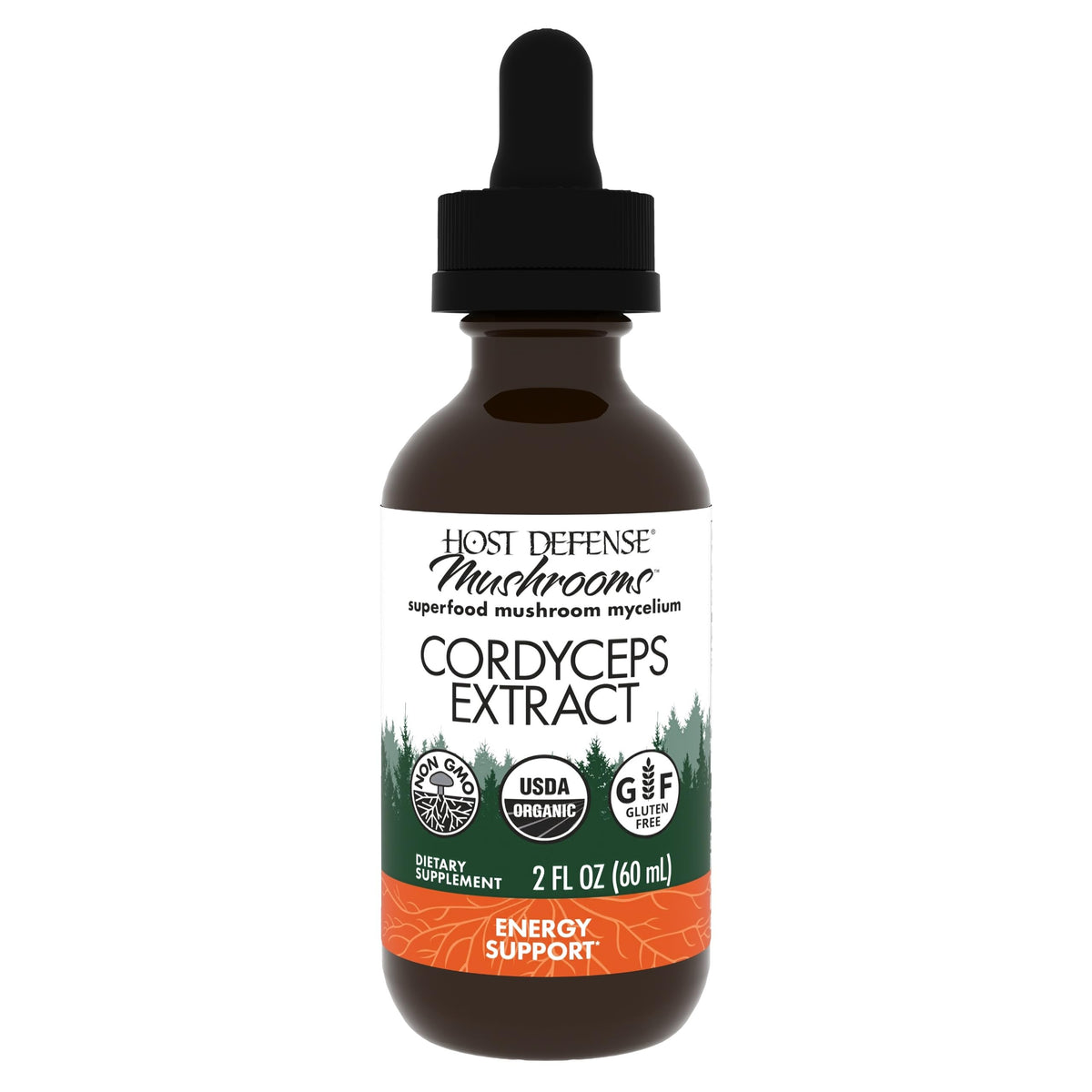 Host Defense Cordyceps Extract, botella en primer plano, apoyo a la inmunidad y energía diaria