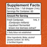 Host Defense Cordyceps Extract, gotero mostrando dosis, posible mejora de rendimiento durante el entrenamiento