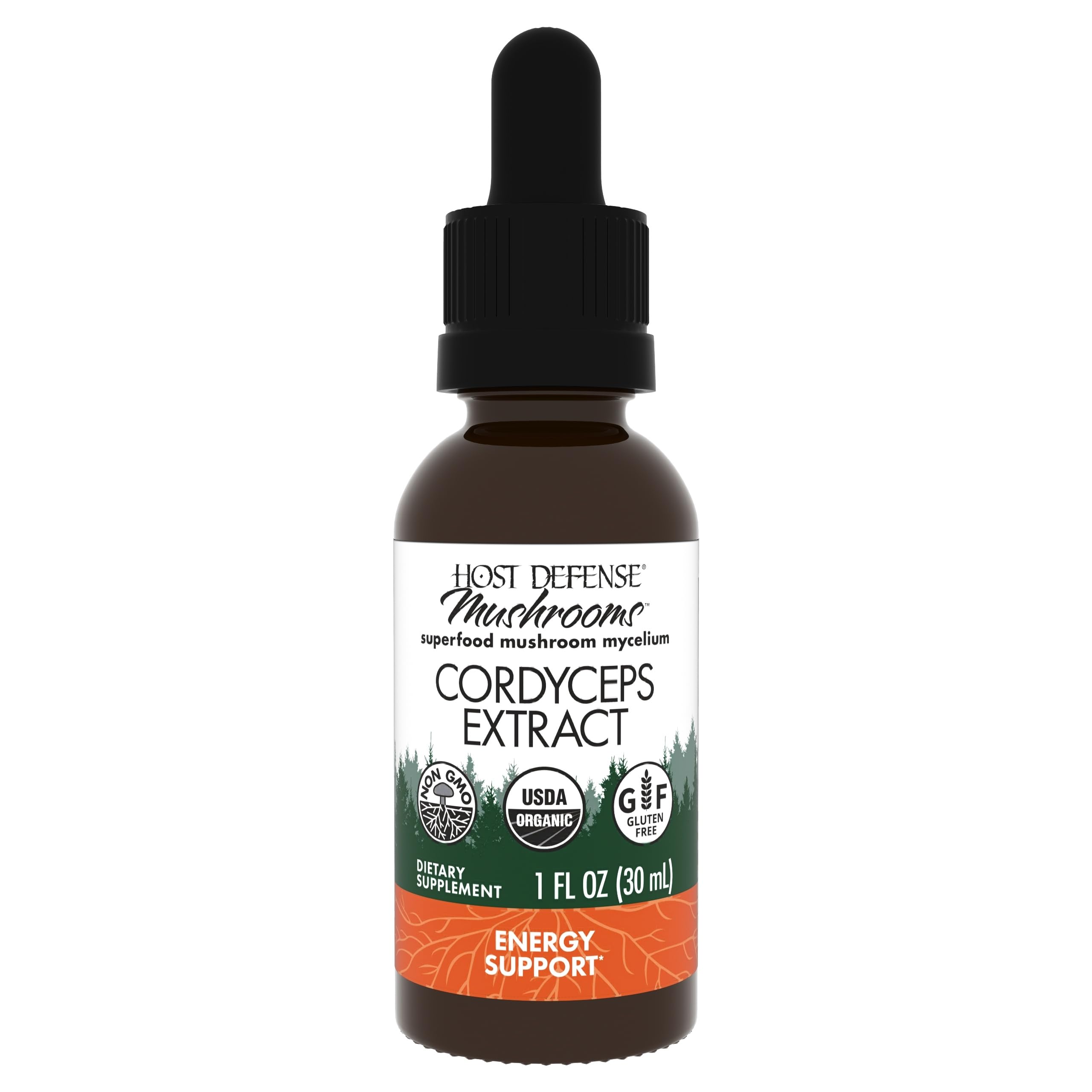 Host Defense Cordyceps en frasco de 1 oz para apoyo de energía diaria.