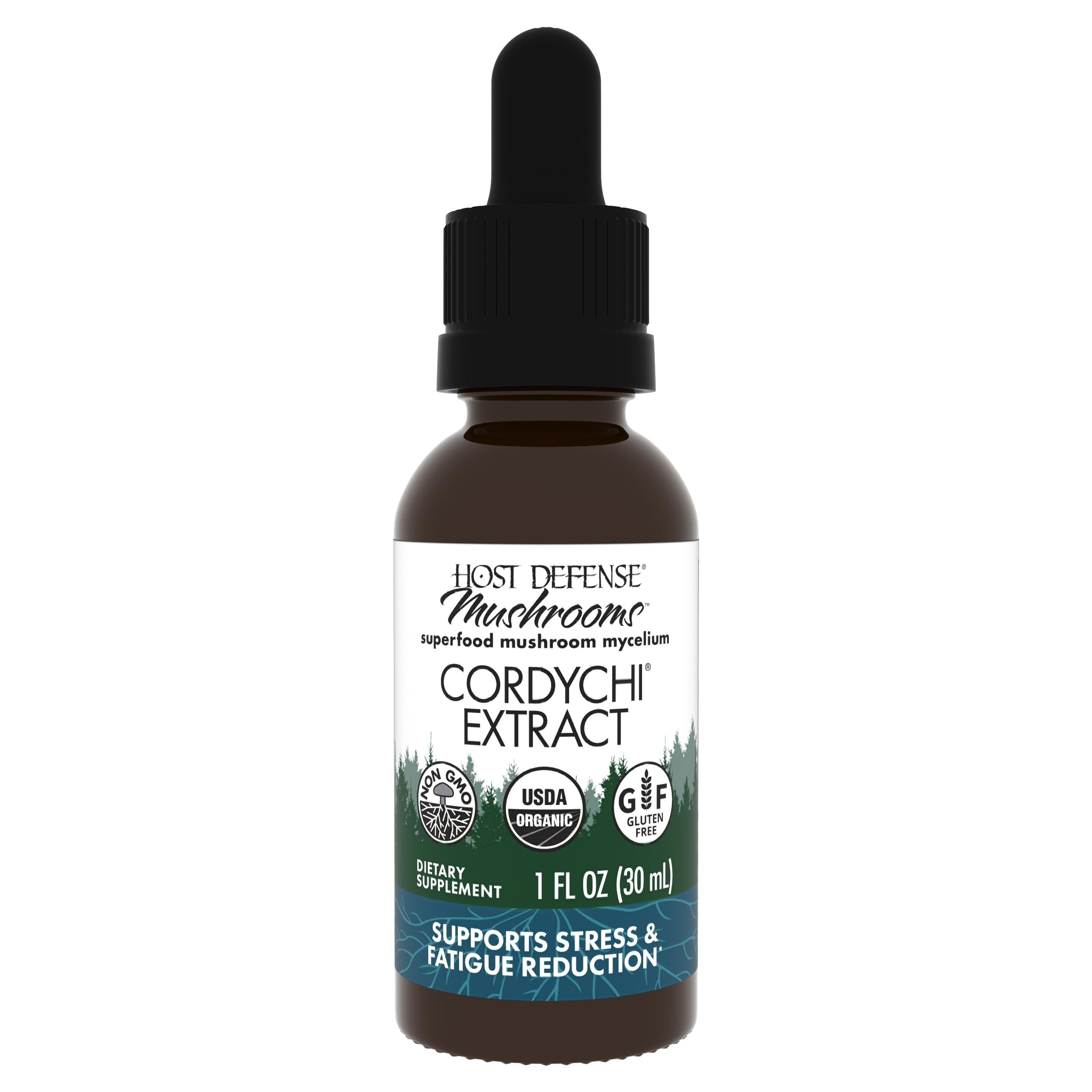 Host Defense CordyChi Extract, botella en primer plano, posible incremento de energía y bienestar diario.