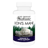 Host Defense Lion's Mane frasco vertido, posible apoyo al enfoque diario.