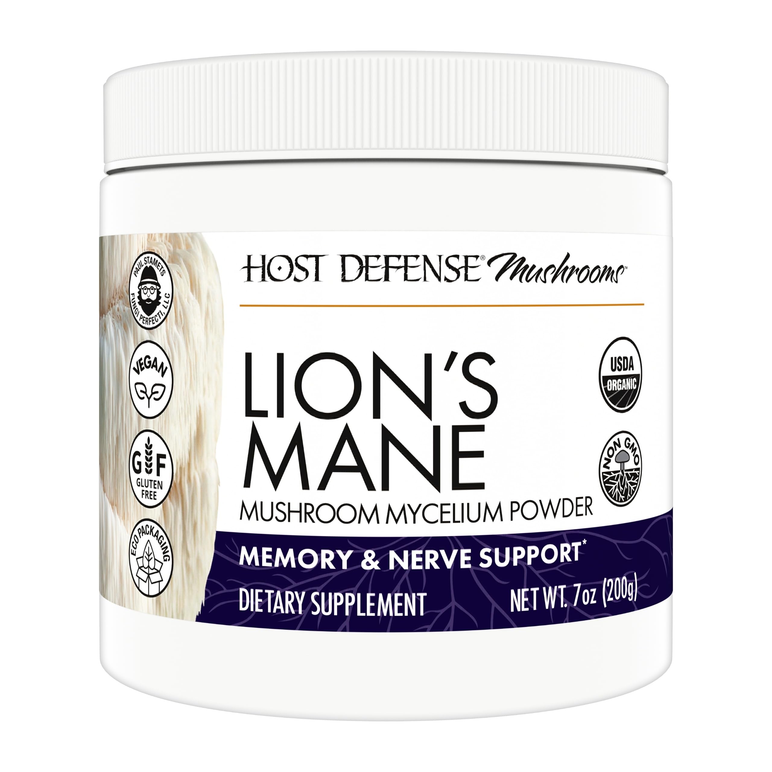 Host Defense Lion's Mane polv o, frasco de 7 oz, apoyo a la concentración