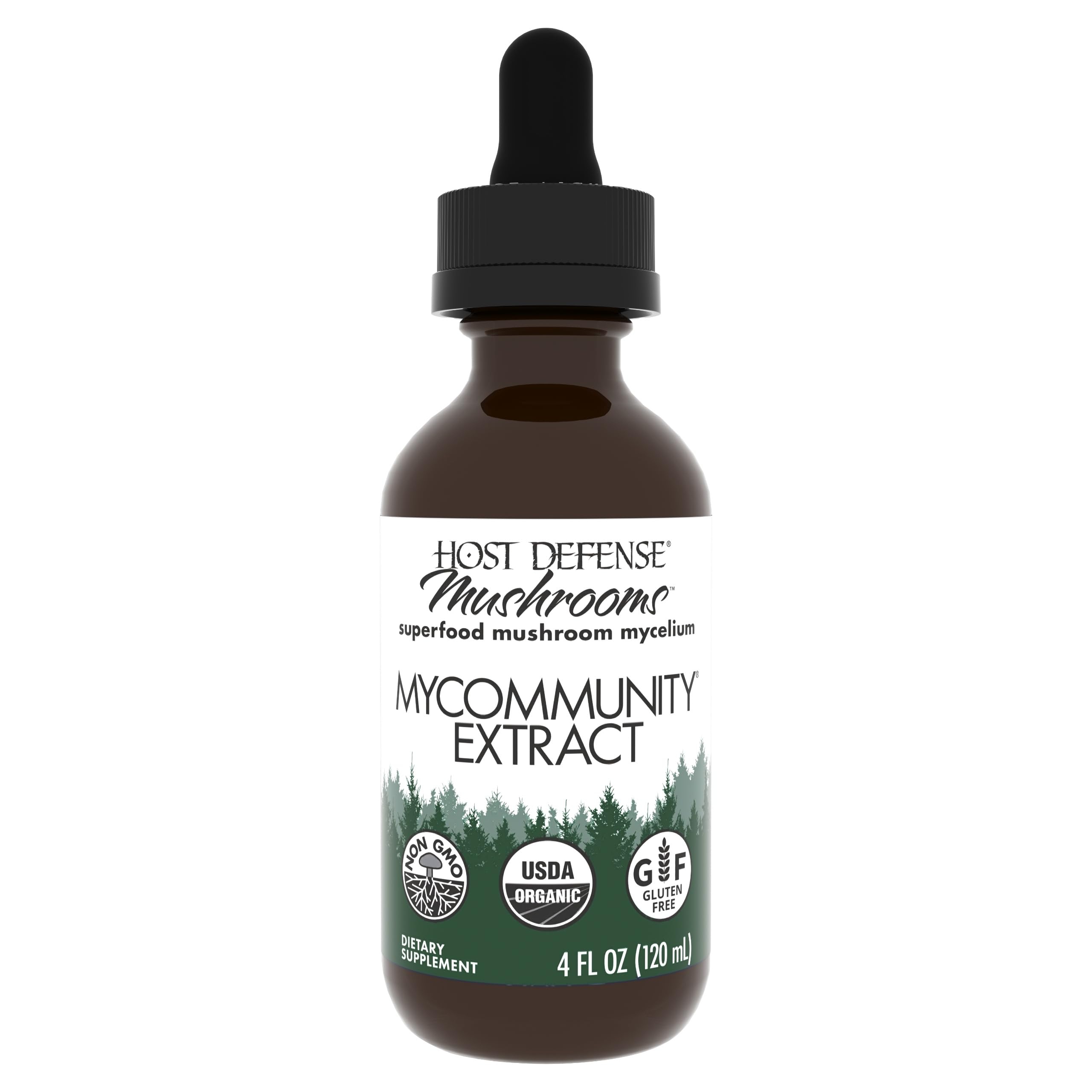 Host Defense MiComunidad Extracto: botella 4 oz para apoyo inmunitario diario.