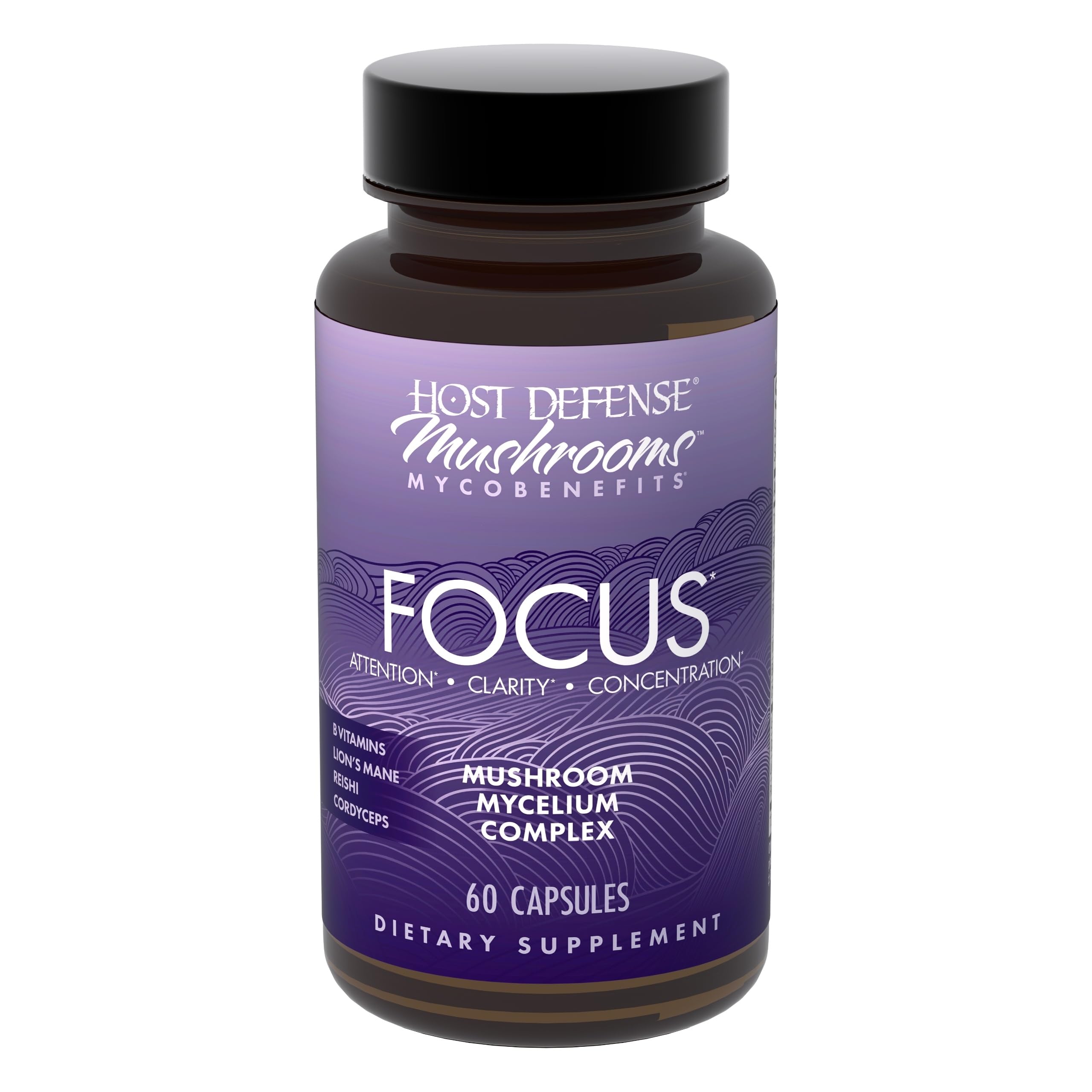 Host Defense MycoBenefits: botella de cápsulas para apoyo cognitivo diario