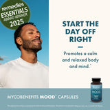 Host Defense MycoBenefits Mood, envase compacto ideal para llevar en la bolsa.