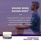 Host Defense MycoBotanicals Brain & Body en lata, textura suave para batidos.