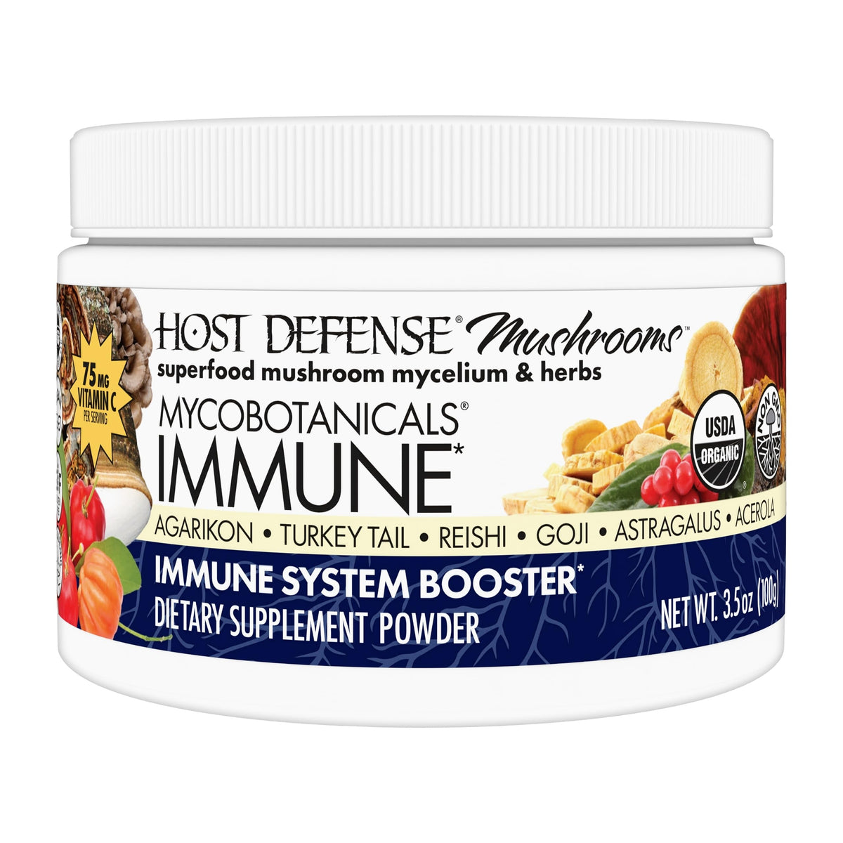 Host Defense MycoBotanicals Polvo Inmunidad en envase cómodo para uso diario