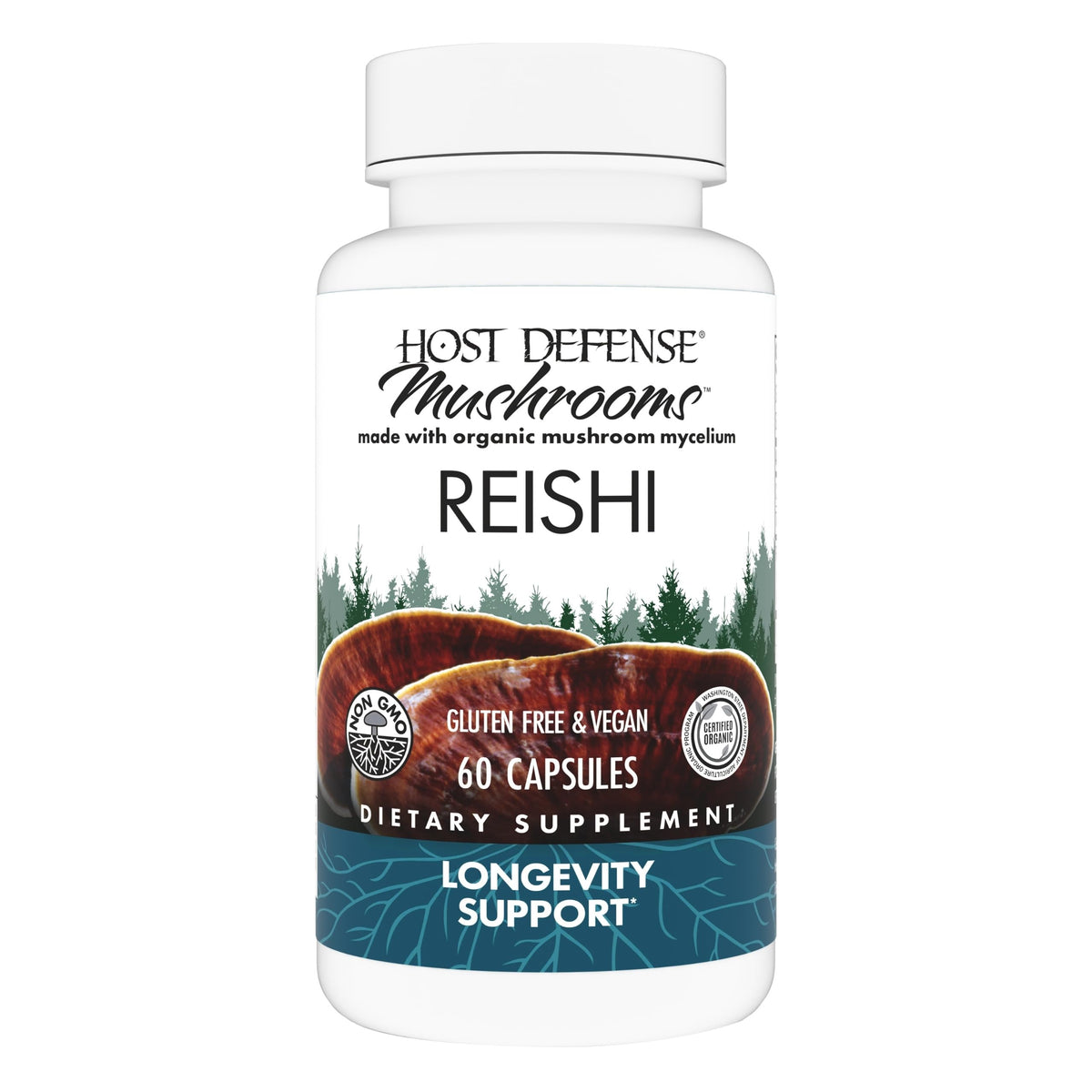 Host Defense Reishi Capsules en frasco para apoyo diario a la inmunidad