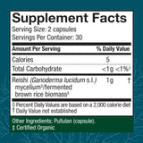 Etiqueta orgánica de Host Defense Reishi Capsules, calidad certificada