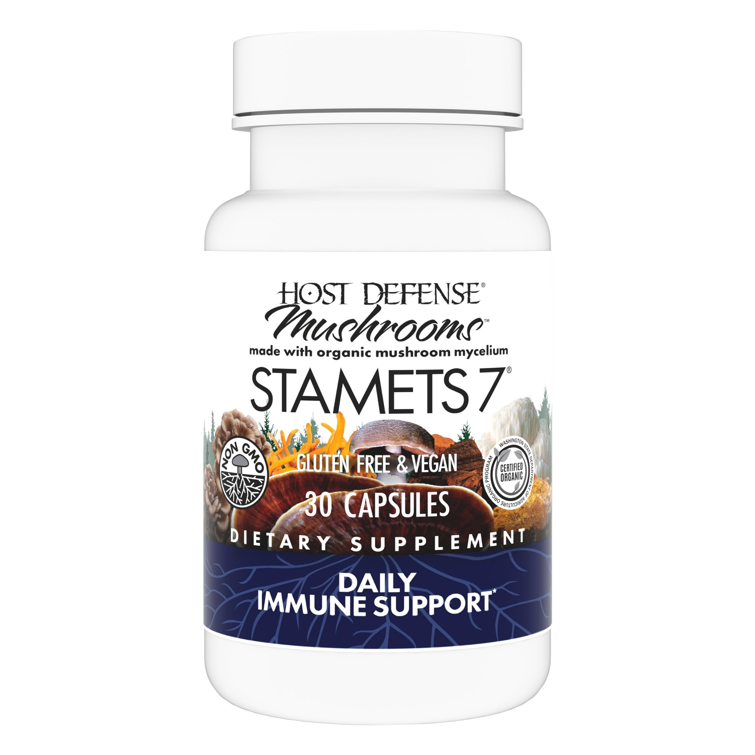 Host Defense Stamets7: cápsulas y botella para apoyo diario del sistema inmune