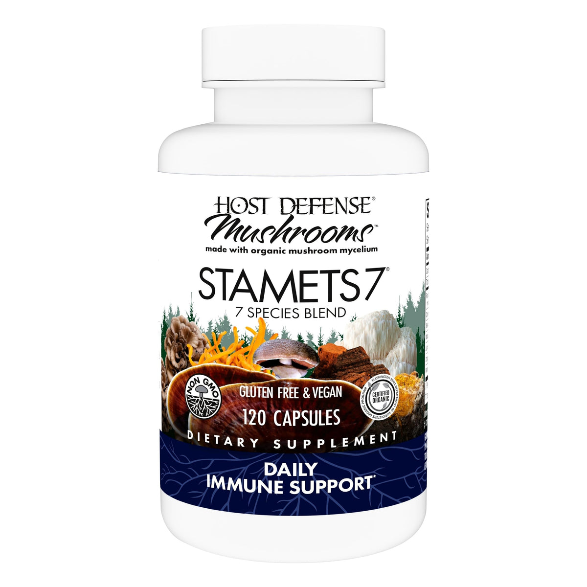 Host Defense Stamets7 cápsulas para apoyo potencial de la inmunidad diaria.