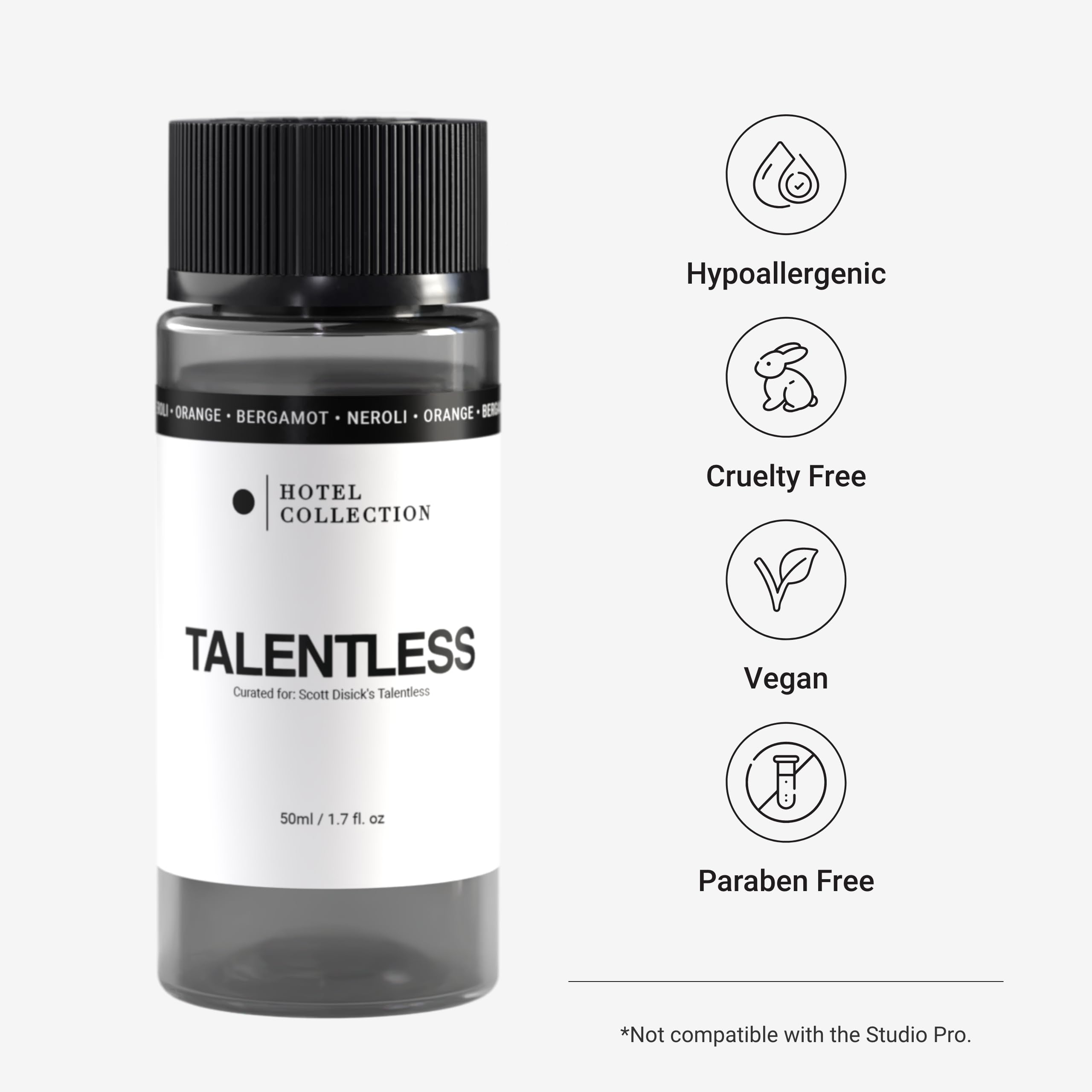 Hotel Collection Talentless bayas-de-enebro: primer plano del frasco para ambientar con frescura.