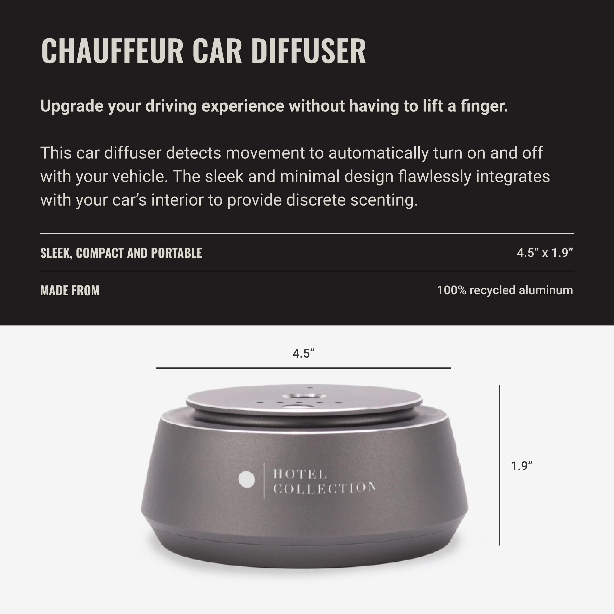 Hotel Collection Difusor Chauffeur, funcionamiento silencioso para trayectos tranquilos.