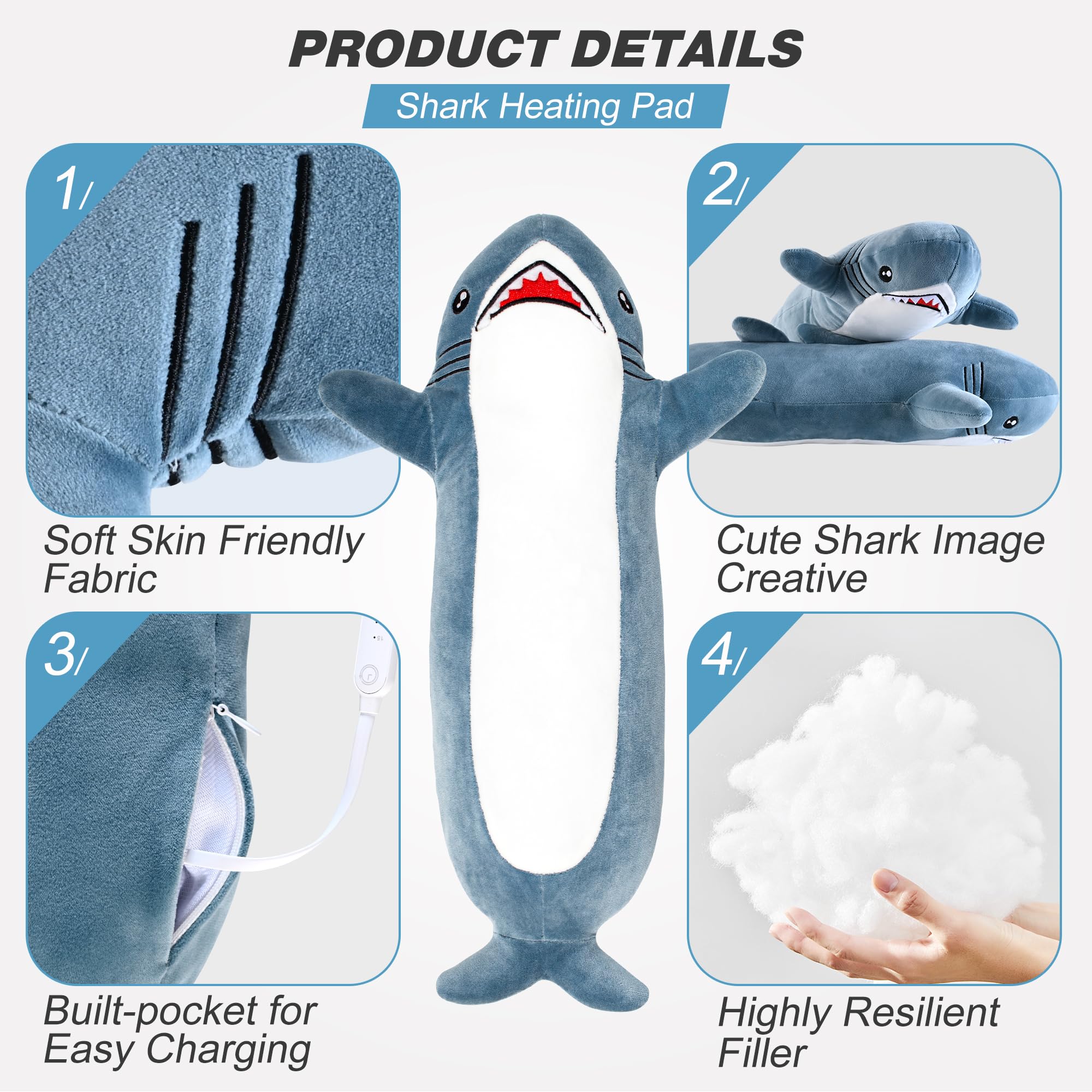 HOTHUGZ Shark Heating Pad control panel displays adjustable heat levels for personalized comfort