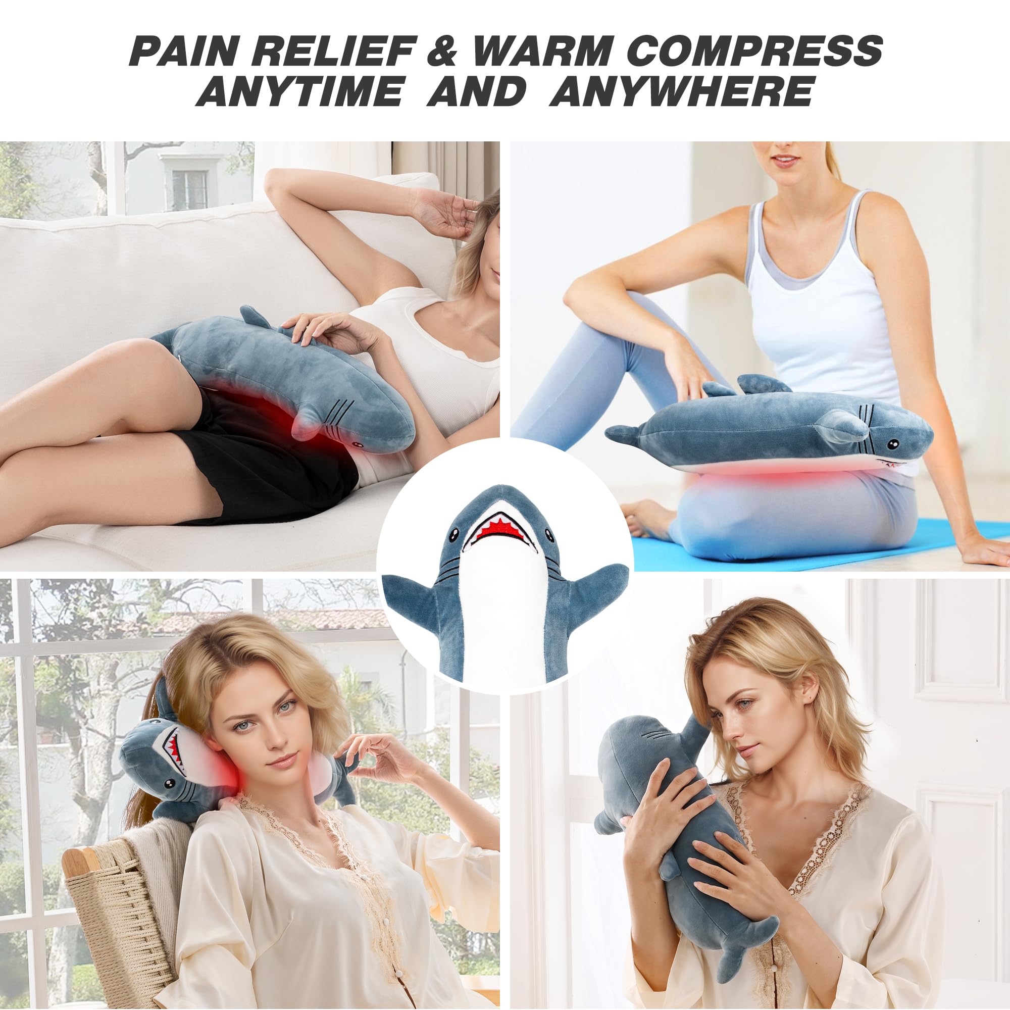 HOTHUGZ Shark Heating Pad in desk setup shows safe USB-powered warmth on demand