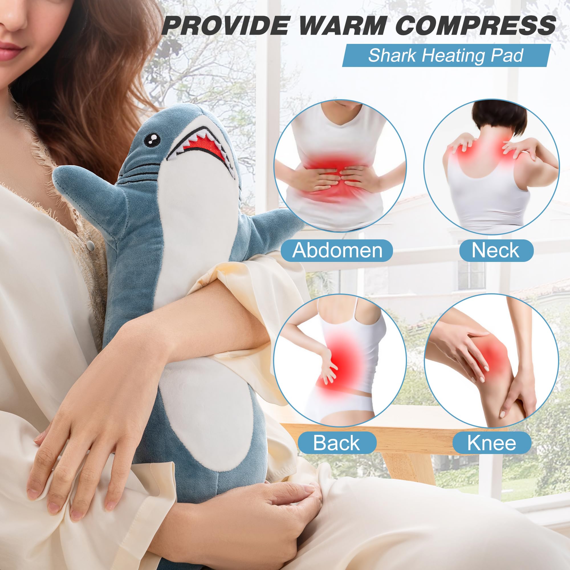 HOTHUGZ Shark Heating Pad side view highlights compact, portable design for travel warmth