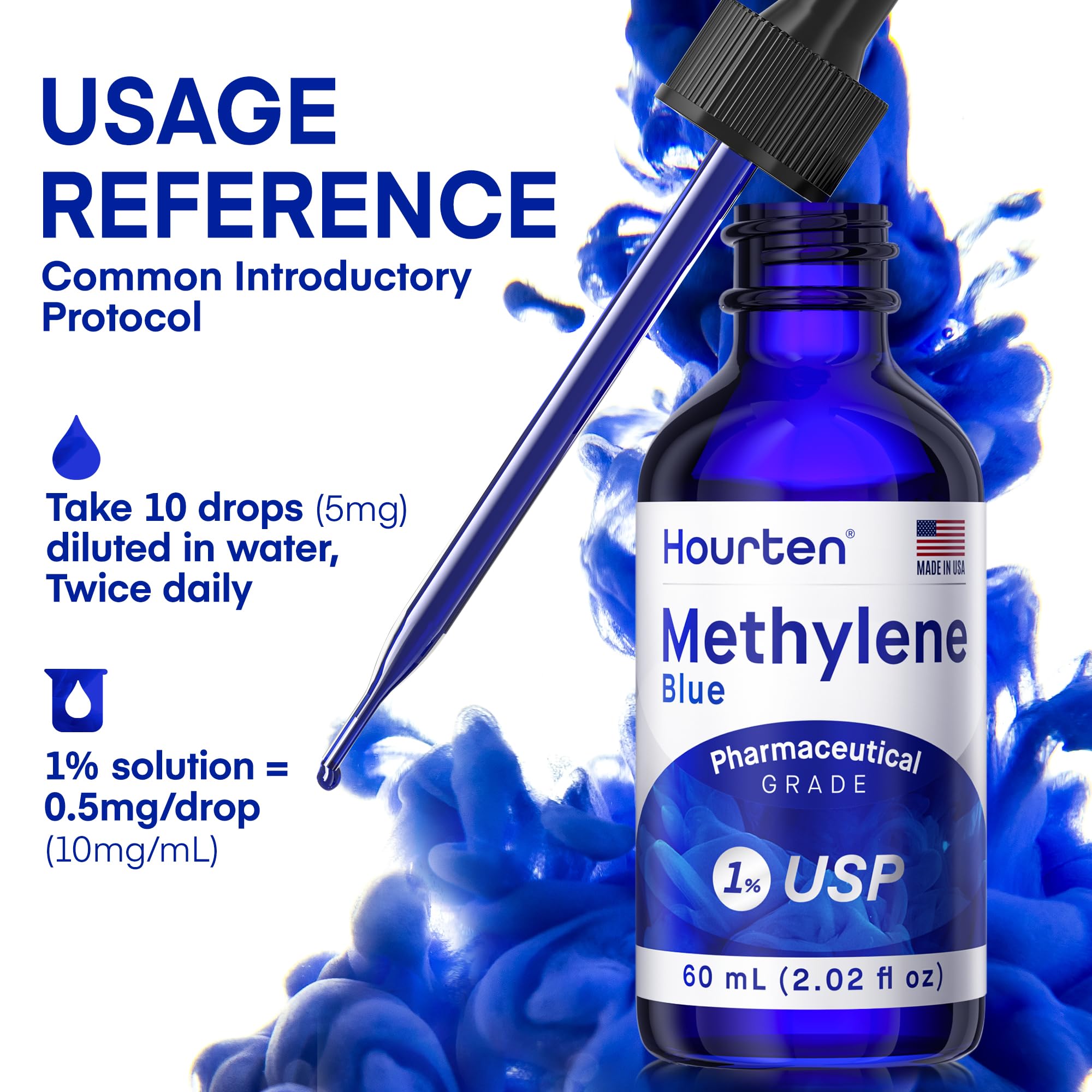 Hourten Methylene Blue, contenedor-certificado: seguridad al manipular y almacenar.