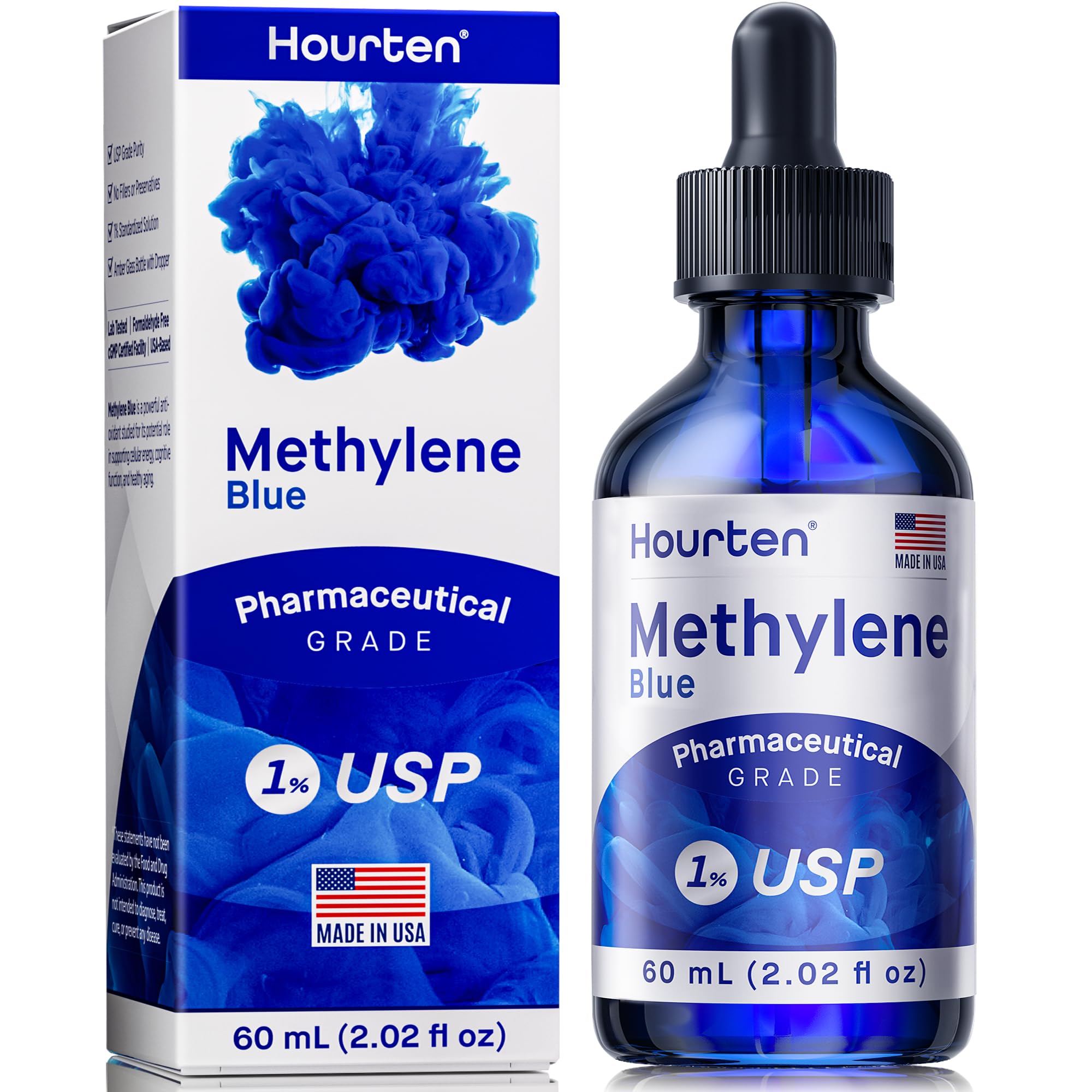 Hourten Methylene Blue, gotero-ambar: dosificación precisa para uso diario.