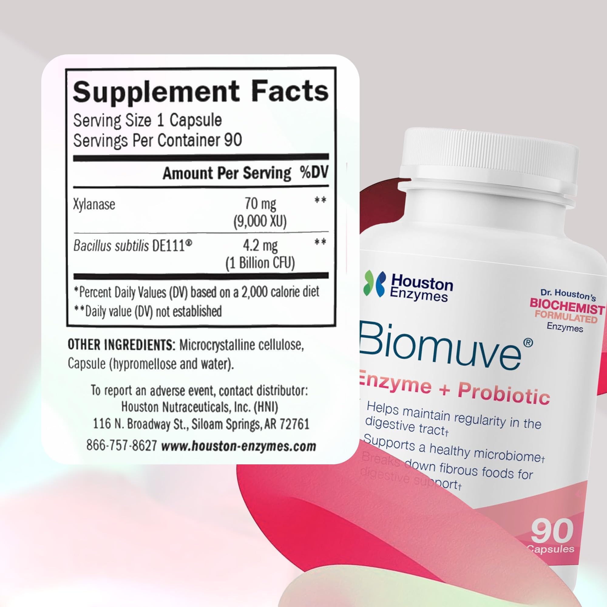 Houston Enzymes Biomuve: cápsulas-textura para ingesta diaria.