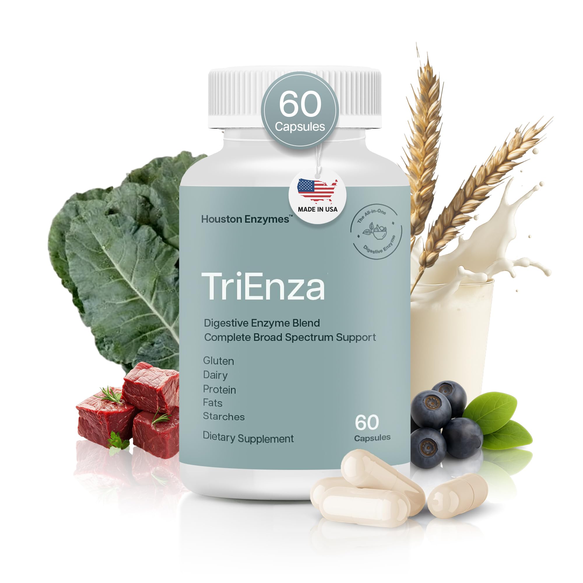 Houston Enzymes TriEnza cápsulas para apoyo digestivo diario