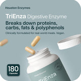 Houston Enzymes TriEnza: etiqueta detalla enzimas estables para mejor absorción.