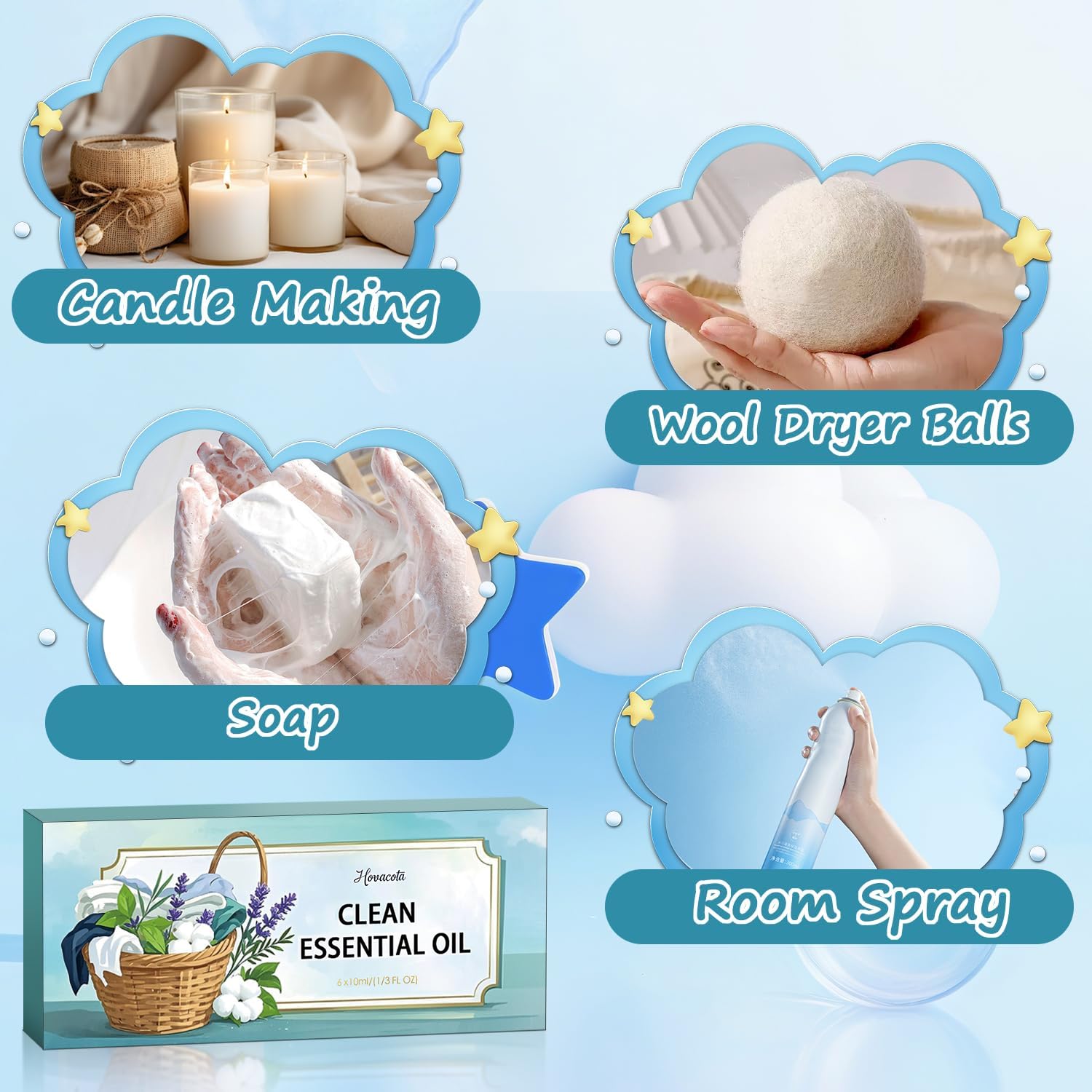Hovacota hogar limpio: aceite para difusor que refresca el ambiente diario.