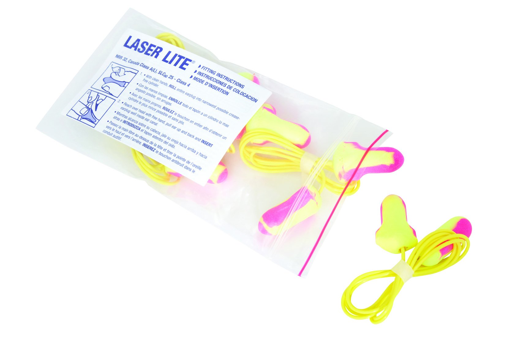 Howard Leight Laser Lite paquete de 5 pares para vending con colores brillantes.