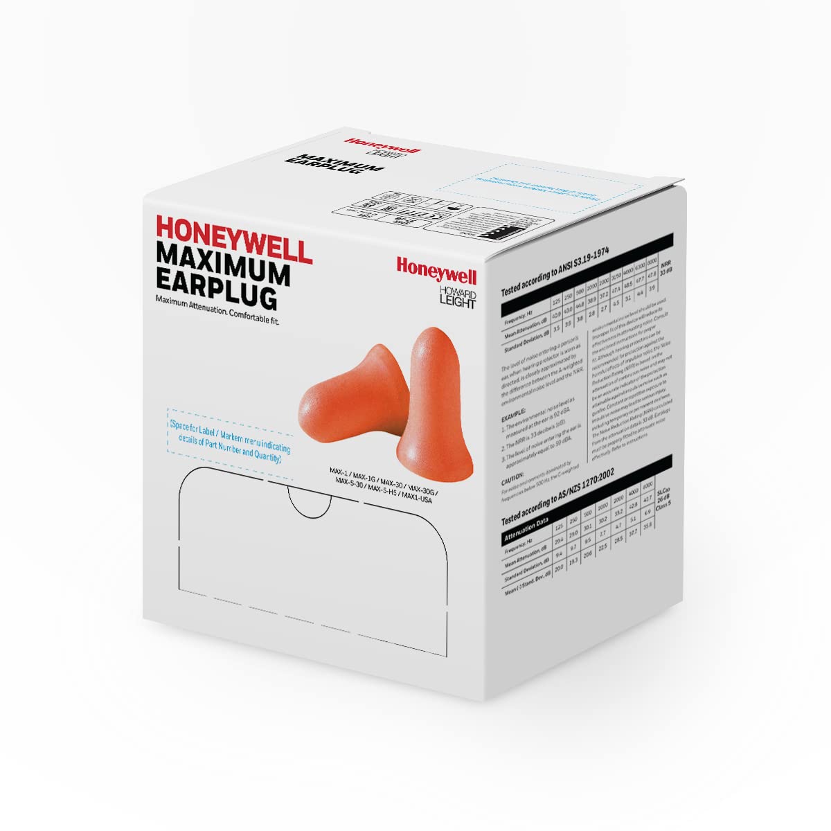 Howard Leight Max tapones espumosos contorneados para ajuste cómodo todo el día
