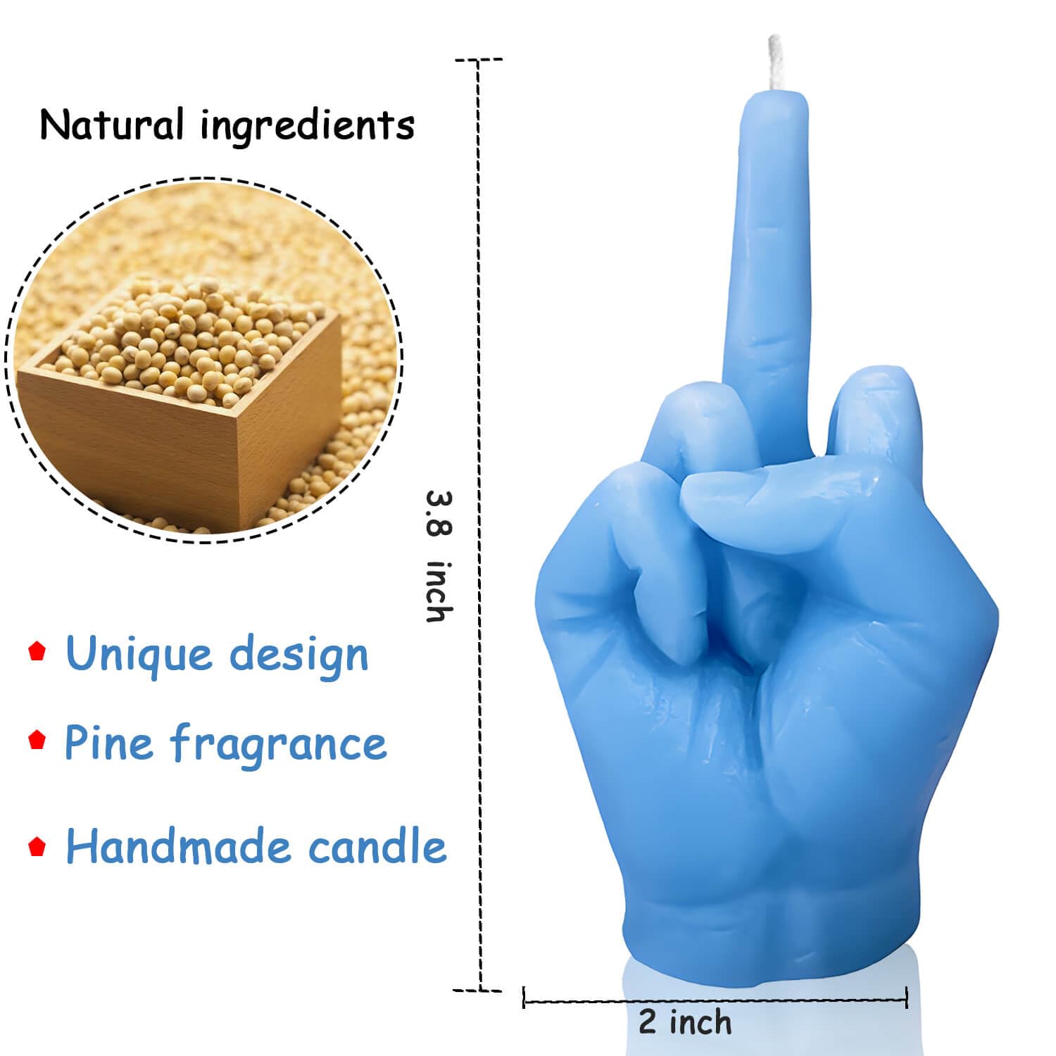 Conjunto de dos velas dedo medio azul Hozodusi para decoración del hogar.