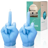 Vela dedo medio azul de Hozodusi, ideal para ambientar la sala.