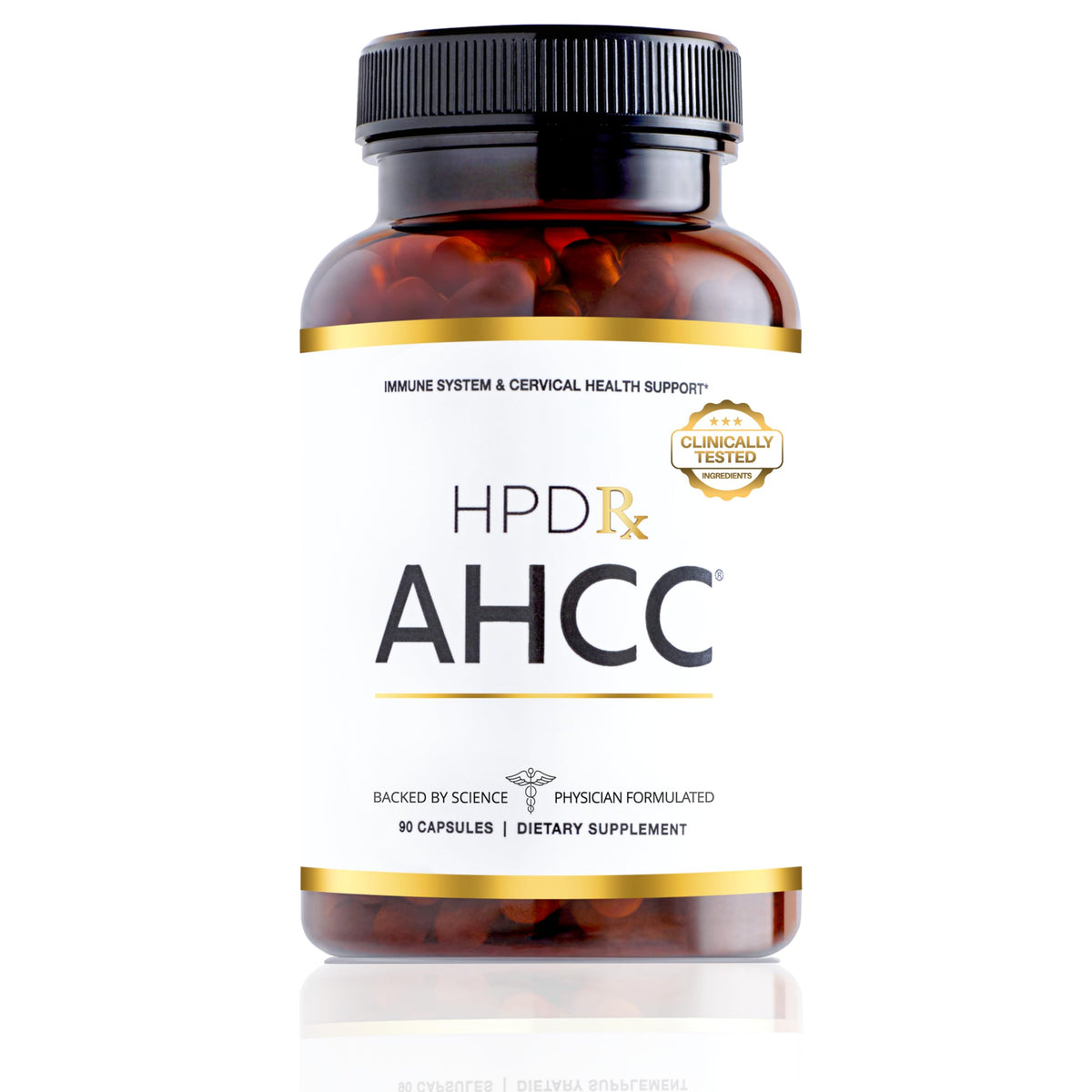 HPD Rx AHCC Shiitake cápsulas de 1100 mg, bote para uso diario.