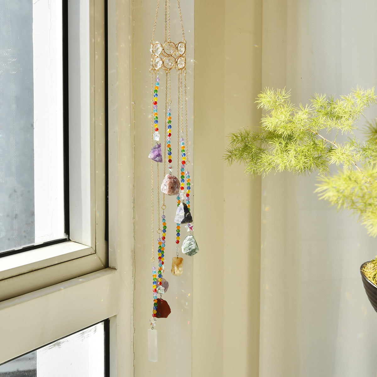 HTXYCTH colgante con cristales blancos en aros de hierro, ideal para ventanales