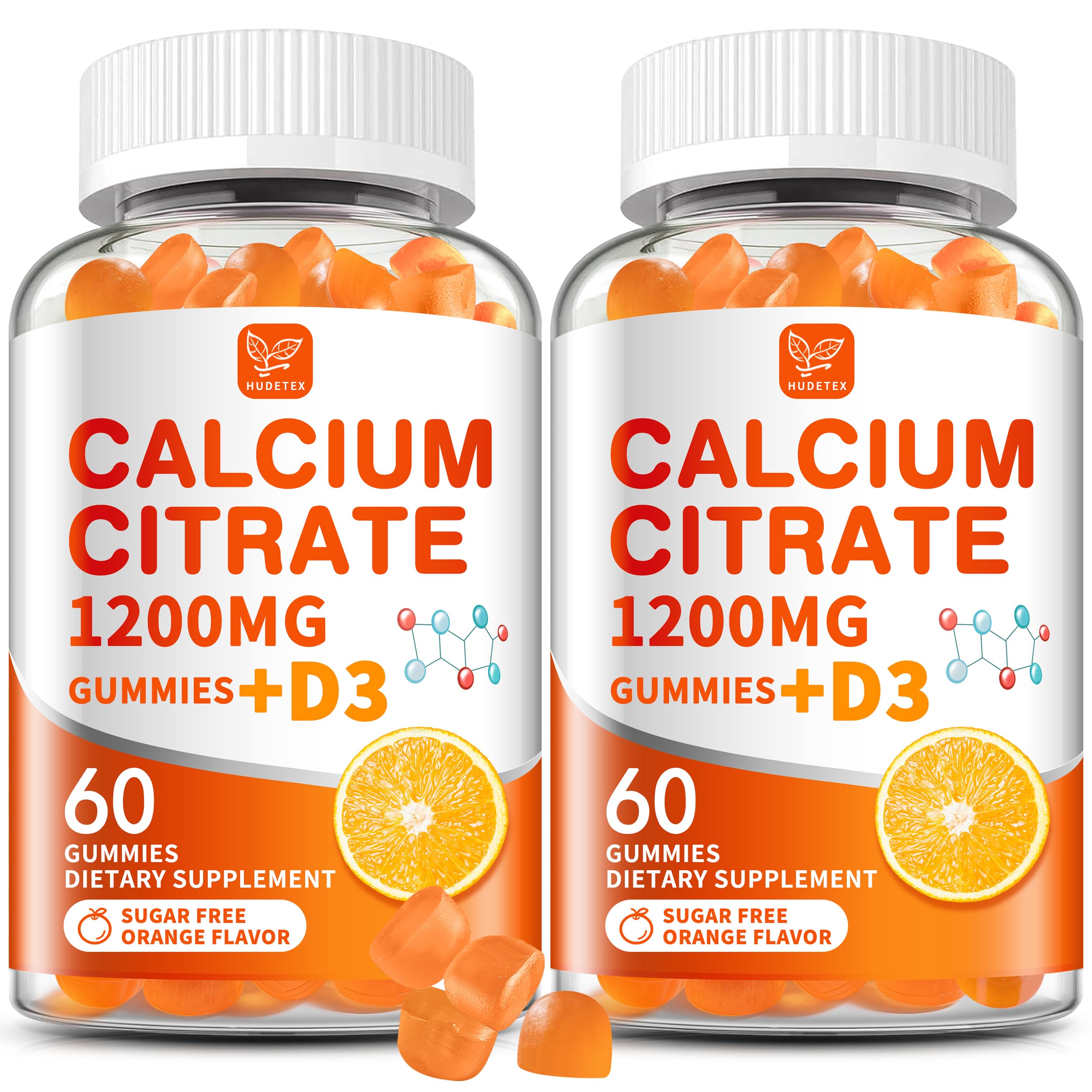 Hudetex calcio citrato 1200 mg con D3, empaque doble, consumo diario facilitado.