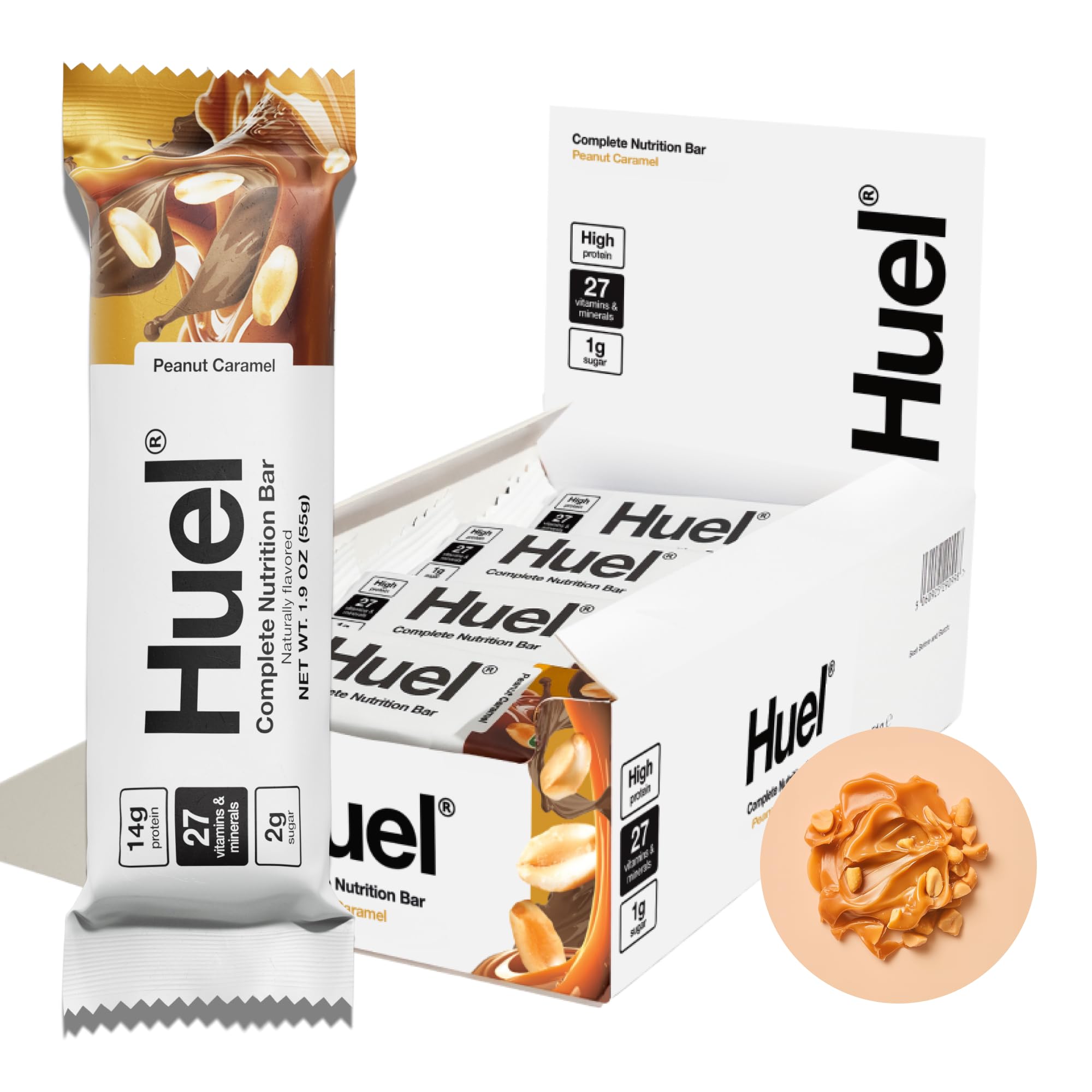 Barras HUEL con cobertura cacao, snack proteico vegano para energía sostenida