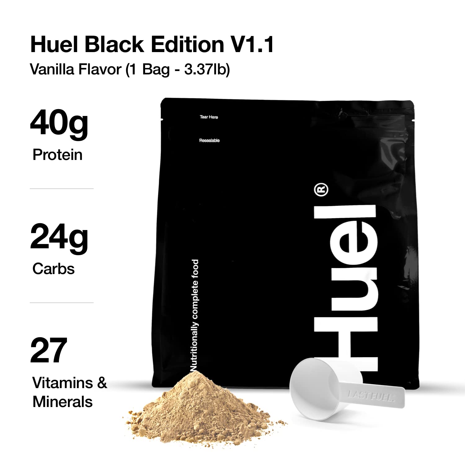 Batido vainilla de Huel Black Edition, textura cremosa para merienda saciante.