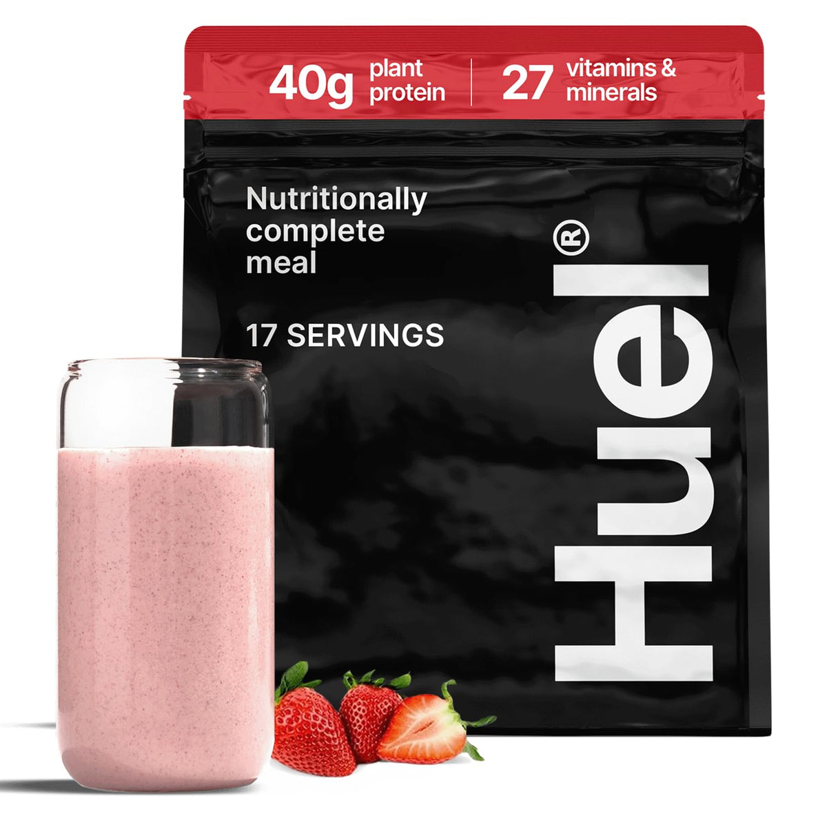 Huel Black Edition sabor fresa en pote, batido proteico rápido
