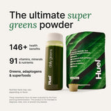 Huel Daily Greens durazno maracuya, preparación fácil para desayuno nutritivo.