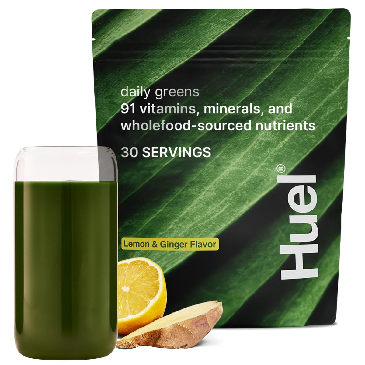 Huel Daily Greens en bote con sabor a limón y jengibre para empezar el día con energía