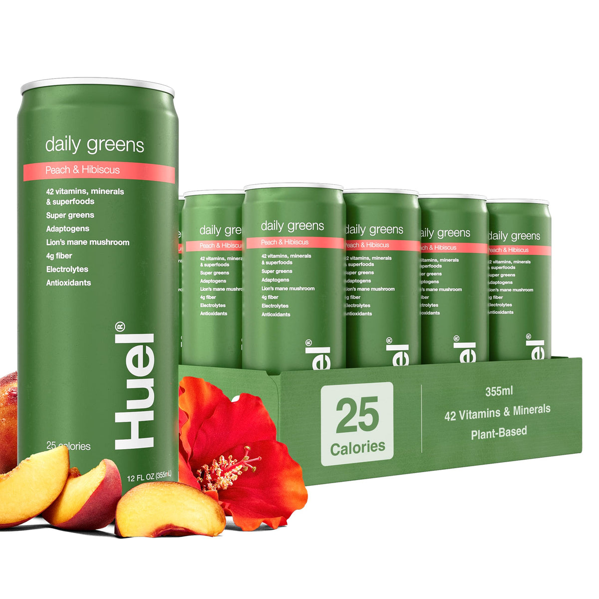 Huel Daily Greens frente al envase, ideal para empezar el día.