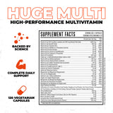Huge Multi: escena de gimnasio, suplementación para rendimiento y recuperación.