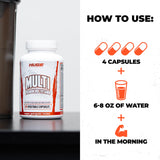 Huge Multi: estantería de suplementos, combinación de vitaminas para salud general.