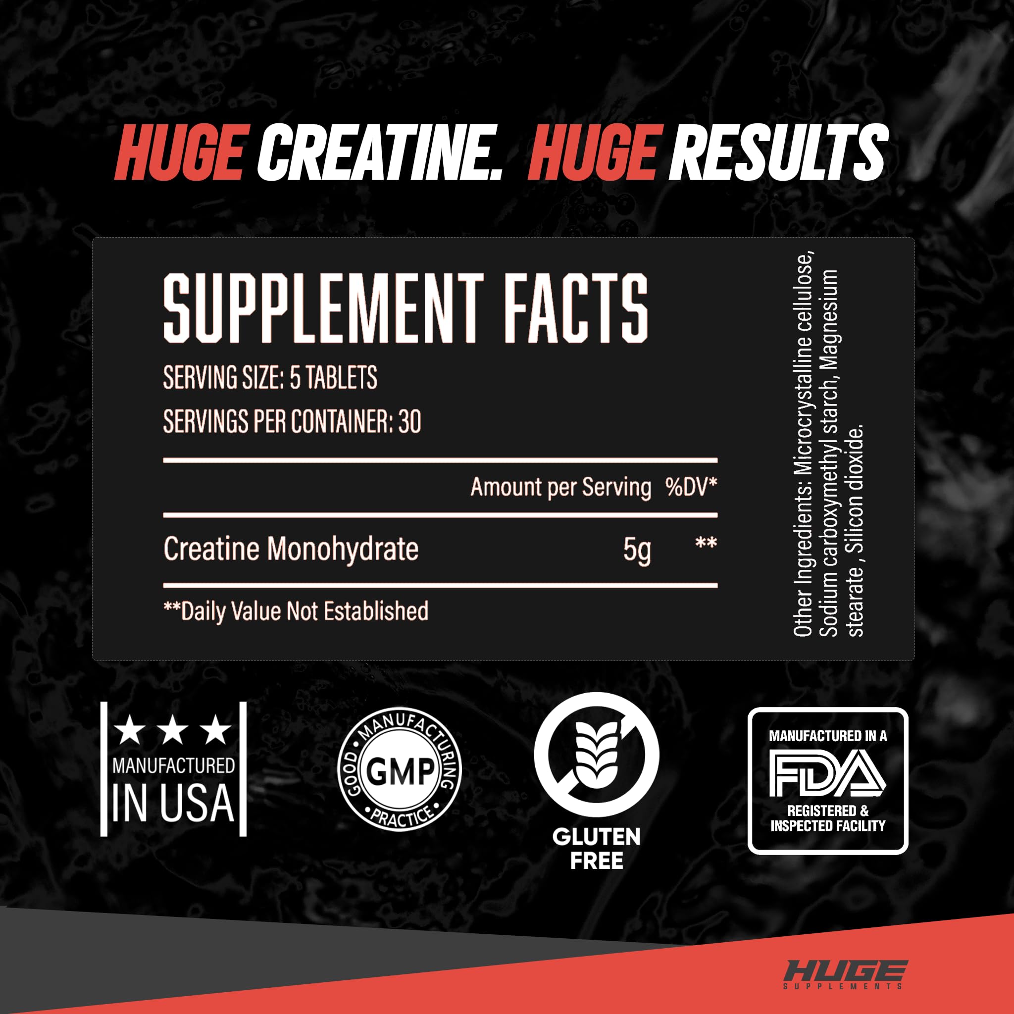 Huge Supplements Creatina Monohidratada botella de cápsulas para uso diario