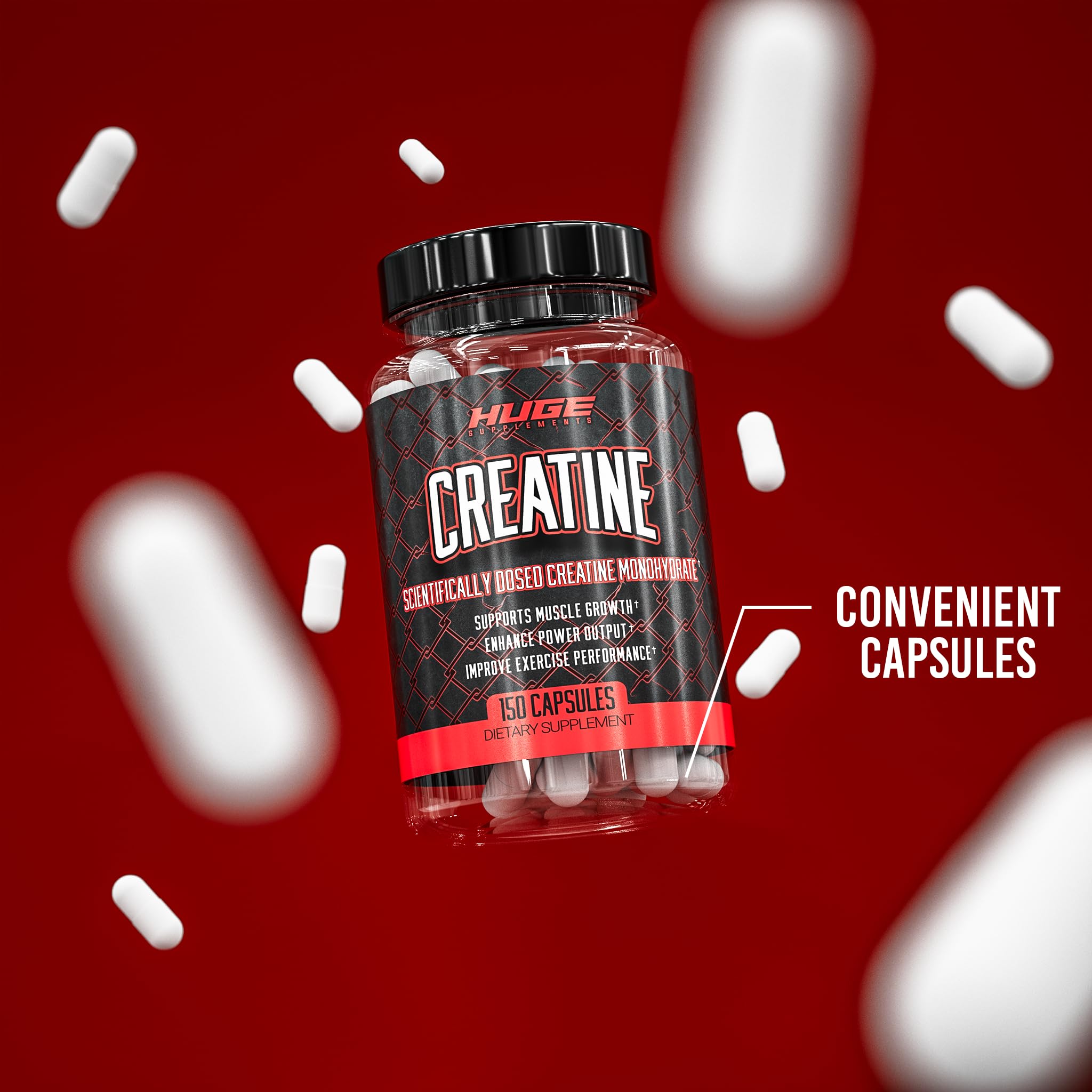 Huge Supplements Creatina Monohidratada cápsulas en manos, fáciles de tragar