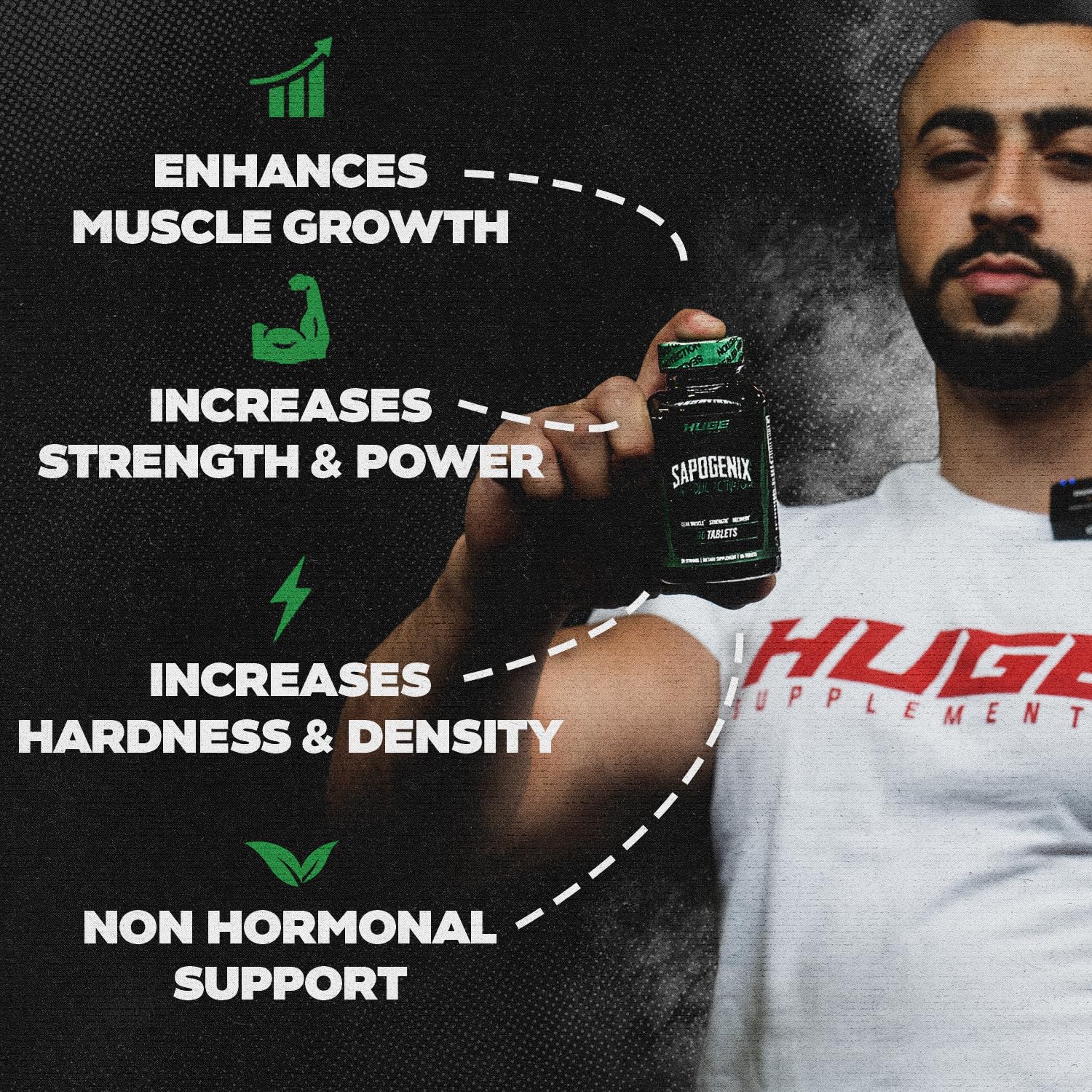 Sapogenix de Huge Supplements, tabletas en bandeja para dosificación sencilla y recuperación.