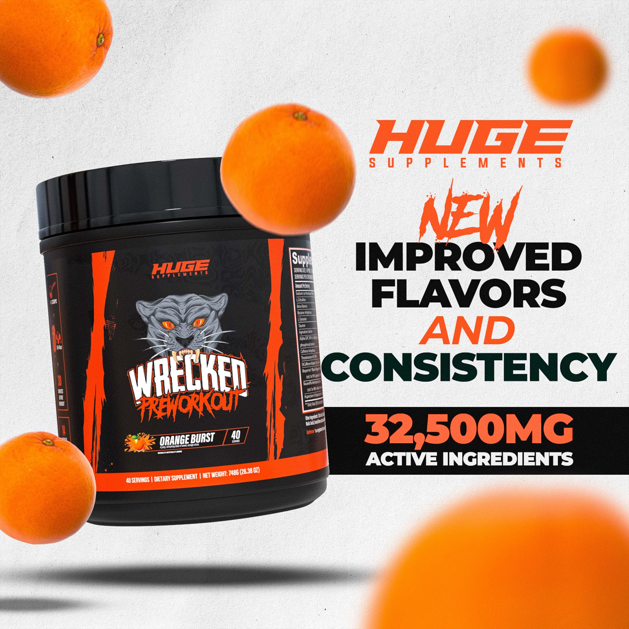 Huge Supplements Wrecked ingredientes clave respaldados para rendimiento y concentración.